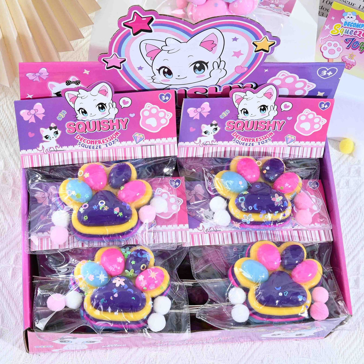Jucarie Antistres Squishy, Cu Revenire Lenta, Labuta De Pisica Pufoasa, 7.5 Cm, Ambalaj , Multicolor - vivimall.ro