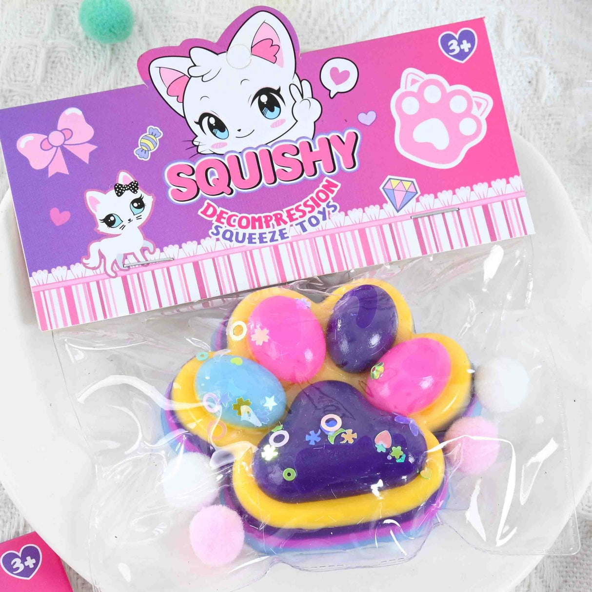 Jucarie Antistres Squishy, Cu Revenire Lenta, Labuta De Pisica Pufoasa, 7.5 Cm, Ambalaj , Multicolor - vivimall.ro