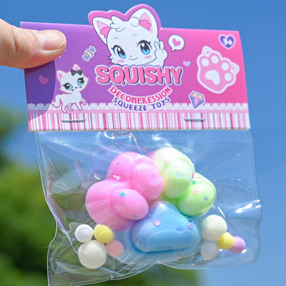 Jucarie Antistres Squishy, Cu Revenire Lenta, Labuta De Pisica Pufoasa, 7.5 Cm, Ambalaj , Multicolor - vivimall.ro