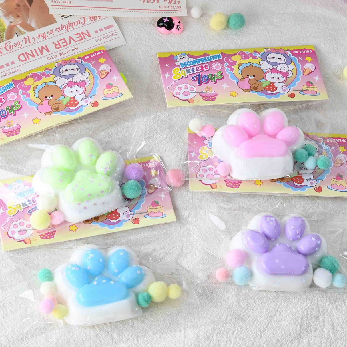 Jucarie Antistres Squishy, Cu Revenire Lenta, Labuta De Pisica Pufoasa, 7.5 Cm, Ambalaj , Multicolor