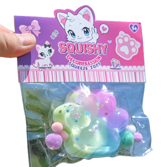 Jucarie Antistres Squishy, Vivimall, Labuta de Pisica Squeeze Toys, cu Revenire Lenta, 7.5 cm, Model 270521, Multicolor - vivimall.ro