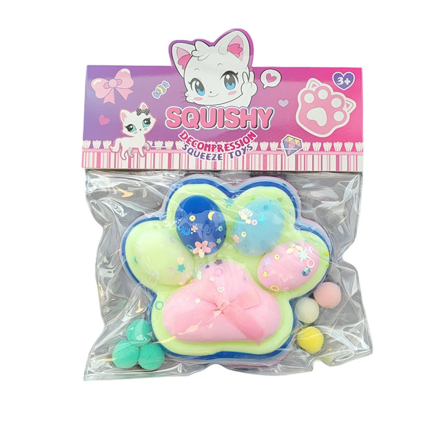 Jucarie Antistres Squishy, Vivimall, cu Revenire Lenta, Squeeze Pinch Family, Model Cat Paw, 12.5x10.5 cm, 220g, Ambalaj Transparent, Model 7, Albastru Multicolor - vivimall.ro