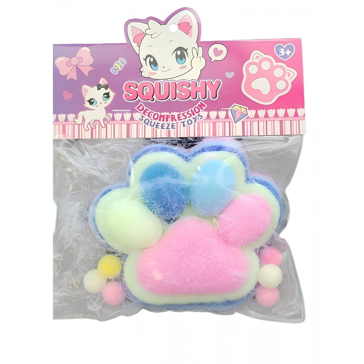 Jucarie Antistres Squishy, Vivimall, cu Revenire Lenta, Squeeze Pinch Family, Model Cat Paw, 12.5x10.5 cm, 220g, Ambalaj Transparent, Model 3, Multicolor - vivimall.ro
