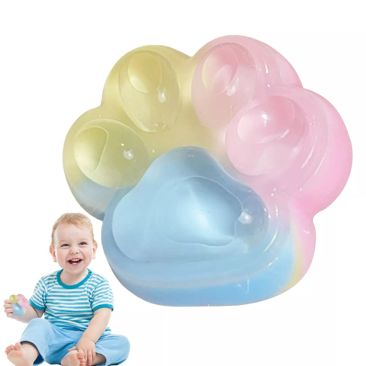 Jucarie Antistres Squishy, Vivimall, cu Revenire Lenta, Squeeze Pinch Family, Model Cat Paw, 6.5 x 6 cm, din Tpr, 4-6 Ani, Model Curcubeu, Multicolor cu Insertii