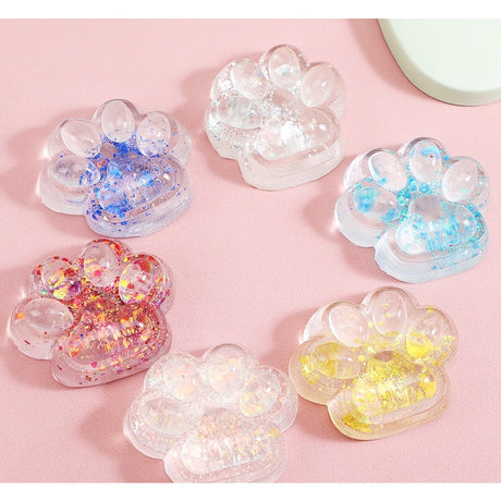 Jucarie Antistres Squishy, Vivimall, cu Revenire Lenta, Squeeze Pinch Family, Model Cat Paw, 6.5 x 7 cm, din Tpr, 4-6 Ani, Model 4 Sclipici, Transparent - vivimall.ro