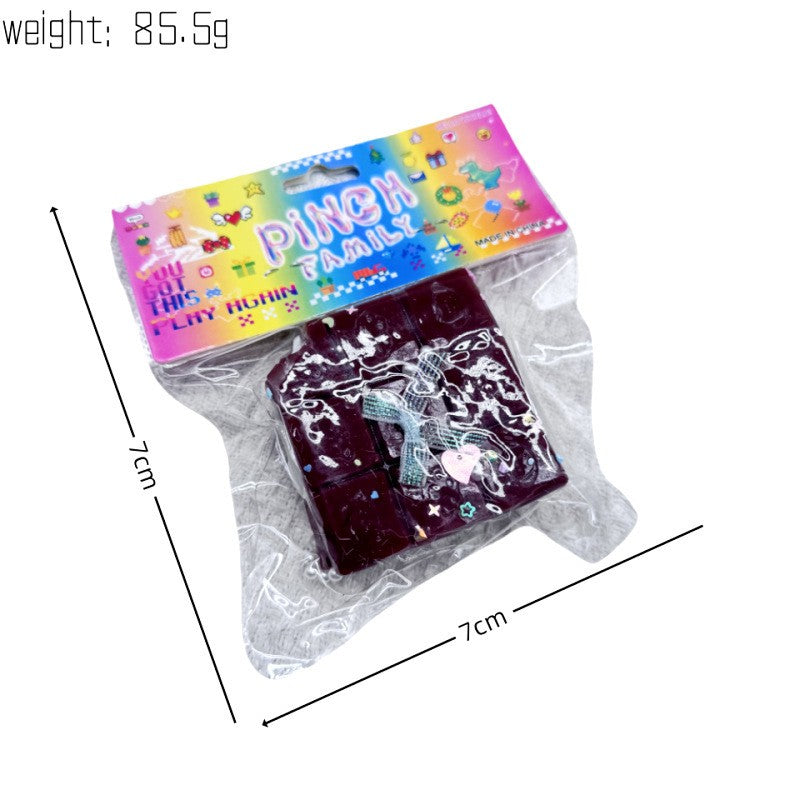 Jucarie Antistres Squishy, Flippy, cu Revenire Lenta, Squeeze Pinch Family, Model Cuburi de Ciocolata, Maro - vivimall.ro