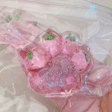 Jucarie Antistres Squishy, Vivimall, cu Revenire Lenta, Squeeze Pinch Family, Model Labuta de Pisica cu Sclipici, 6.5x6 cm, 60g, Ambalaj Transparent, Roz - vivimall.ro