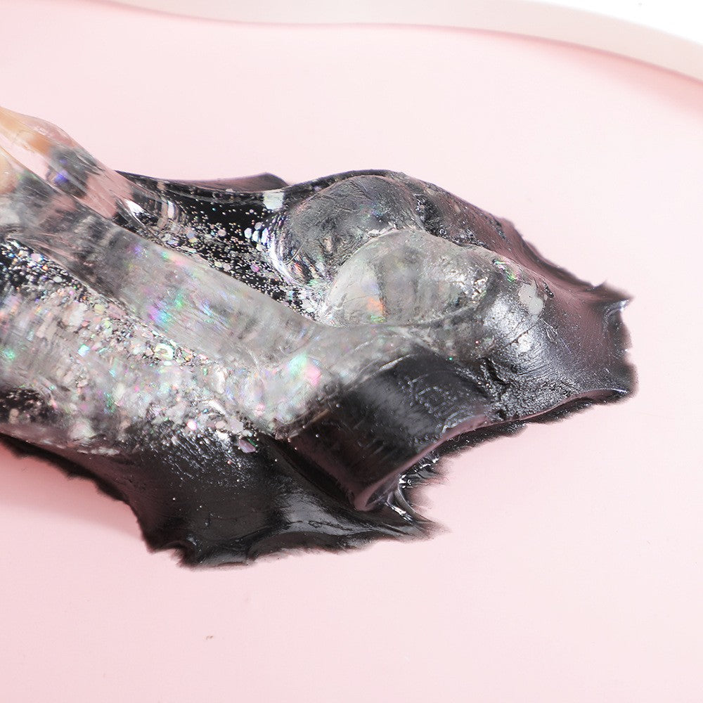 Jucarie Antistres Squishy, Vivimall, cu Revenire Lenta, Squeeze Pinch Family, Model Labuta de Pisica cu Sclipici, 6.5x6 cm, 60g, Ambalaj Transparent, Alb-Negru