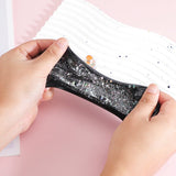 Jucarie Antistres Squishy, Vivimall, cu Revenire Lenta, Squeeze Pinch Family, Model Labuta de Pisica cu Sclipici, 6.5x6 cm, 60g, Ambalaj Transparent, Alb-Negru