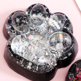 Jucarie Antistres Squishy, Vivimall, cu Revenire Lenta, Squeeze Pinch Family, Model Labuta de Pisica cu Sclipici, 6.5x6 cm, 60g, Ambalaj Transparent, Alb-Negru