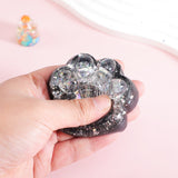 Jucarie Antistres Squishy, Vivimall, cu Revenire Lenta, Squeeze Pinch Family, Model Labuta de Pisica cu Sclipici, 6.5x6 cm, 60g, Ambalaj Transparent, Alb-Negru