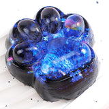 Jucarie Antistres Squishy, Vivimall, cu Revenire Lenta, Squeeze Pinch Family, Model Labuta de Pisica cu Sclipici, 6.5x6 cm, 60g, Ambalaj Transparent, Albastru-Negru