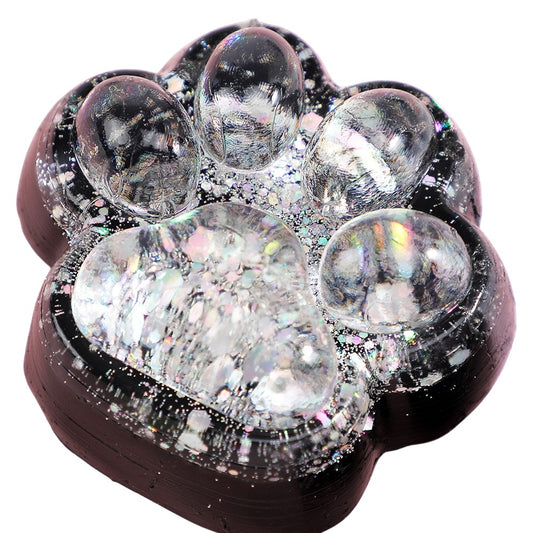 Jucarie Antistres Squishy, Vivimall, cu Revenire Lenta, Squeeze Pinch Family, Model Labuta de Pisica cu Sclipici, 6.5x6 cm, 60g, Ambalaj Transparent, Alb-Negru