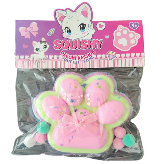 Jucarie Antistres Squishy, Vivimall, cu Revenire Lenta, Model Labuta de Pisica Pufoasa, 12.5x10.5 cm, 200g, Squeeze Pinch Family, Ambalaj Transparent, Roz Curcubeu