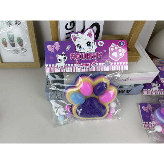 Jucarie Antistres Squishy, Vivimall, cu Revenire Lenta, Model Labuta de Pisica Pufoasa, 12.5x10.5 cm, 220g, Squeeze Pinch Family, Ambalaj Transparent, Mov-Multicolor