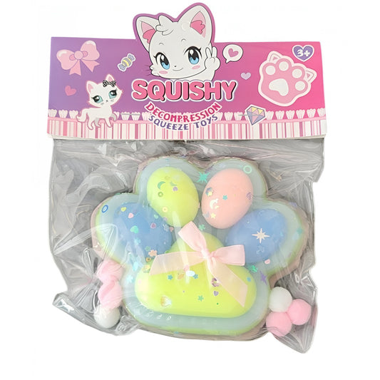 Jucarie Antistres Squishy, Vivimall, cu Revenire Lenta,  Model Labuta de Pisica Pufoasa, 12.5x10.5 cm, 220g, Squeeze Pinch Family, Multicolor Albastru