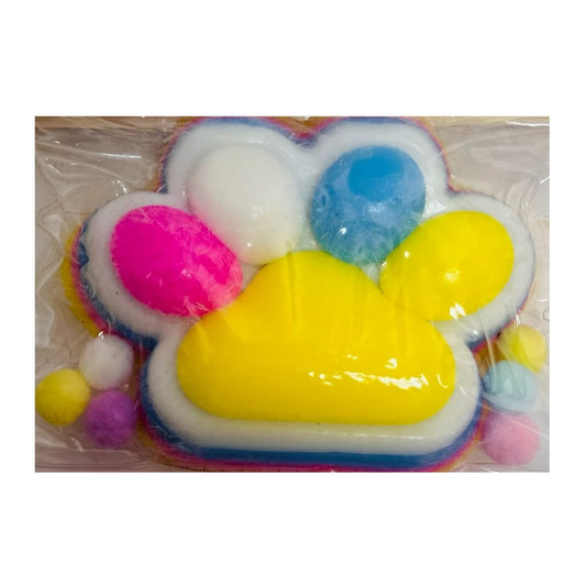 Jucarie Antistres Squishy, Vivimall, cu Revenire Lenta, Model Labuta de Pisica Pufoasa, 220g, 12.5 x 10.5 cm Squeeze Pinch Family, Ambalaj Transparent, Galben-Multicolor