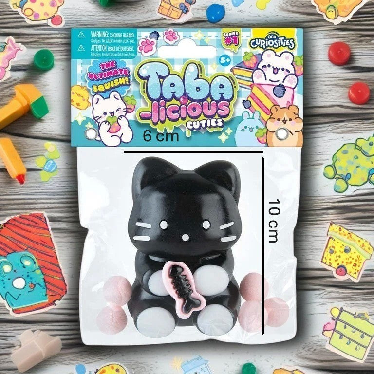 Jucarie Antistres Squishy, Vivimall, cu Revenire Lenta, Squeeze Pinch Family, Model Pisicuta, 10cm x6cm Ambalaj Transparent, 70 gr, Negru