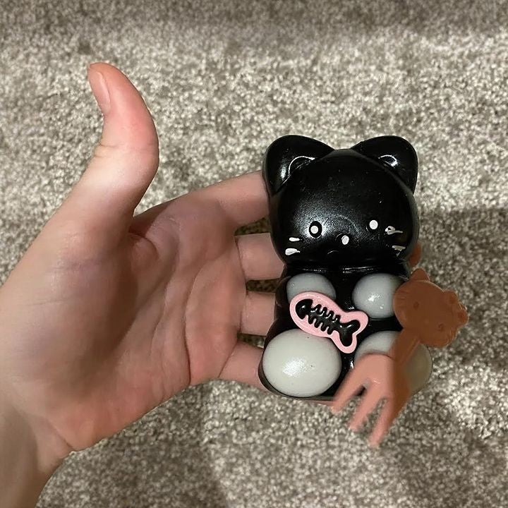 Jucarie Antistres Squishy, Vivimall, cu Revenire Lenta, Squeeze Pinch Family, Model Pisicuta, 10cm x6cm Ambalaj Transparent, 70 gr, Negru