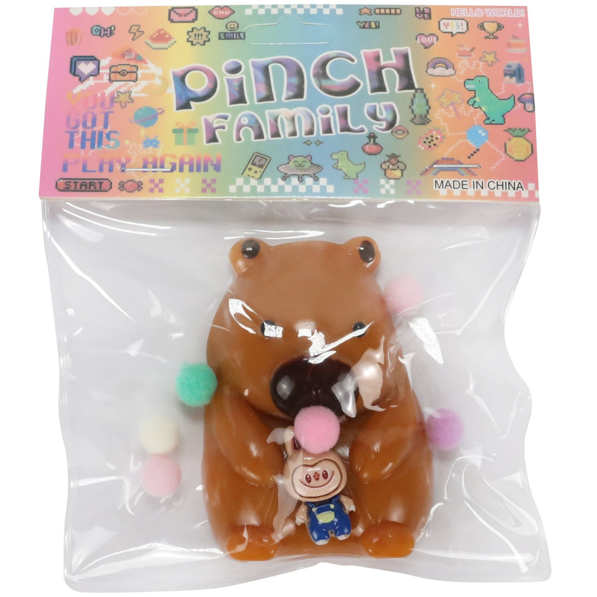 Jucarie Antistres Squishy, Vivimall, cu Revenire Lenta, Squeeze Pinch Family, Model Urs, Ambalaj Transparent, 4.5 x 7.2 cm, Maro