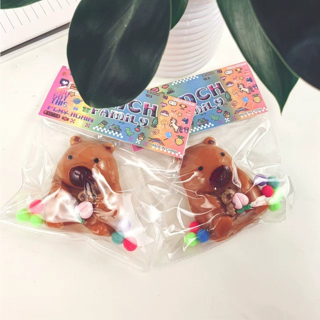 Jucarie Antistres Squishy, Vivimall, cu Revenire Lenta, Squeeze Pinch Family, Model Urs, Ambalaj Transparent, 4.5 x 7.2 cm, Maro