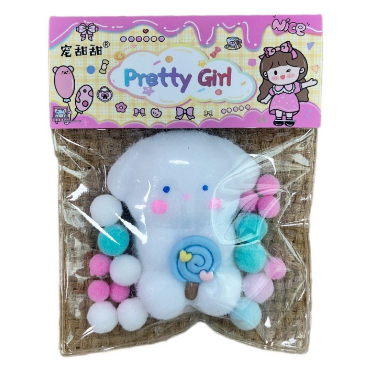 Jucarie Antistres Squishy, Vivimall, cu Revenire Lenta, Squeeze Pretty Girl, Model Animalut, Ambalaj Transparent, Alb - vivimall.ro