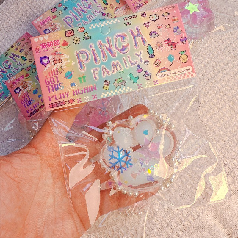 Jucarie Antistres Squishy, Vivimall, cu Revenire Lenta, Squeeze Pinch Family, Model Cat Paw, Model cu Perlute, Ambalaj Transparent, Multicolor - vivimall.ro