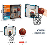 Cos de Baschet pentru Copii, Vivimall, cu Tablou de Bord Electronic, Minge, Pompa, 2 Moduri, Interior/Exterior, Inel Metalic si Rabatabil cu Arc, Luminos, 41x31x5 cm, Multicolor - vivimall.ro