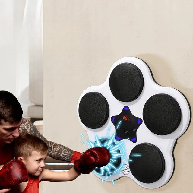 Jucarie de Boxat cu Muzica si Lumini, Flippy, Bluetooth, Incarcare USB, Aplicare cu Ventuze, 5 Tinte, 40x38x8 cm, 930 g, Alb