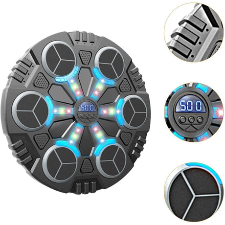 Jucarie de Boxat cu Muzica si Lumini, Flippy, Manusi Incluse, Bluetooth, Incarcare USB, Aplicare cu Ventuze, 6 Tinte, 32x27x3.5 cm, 930 g, Negru