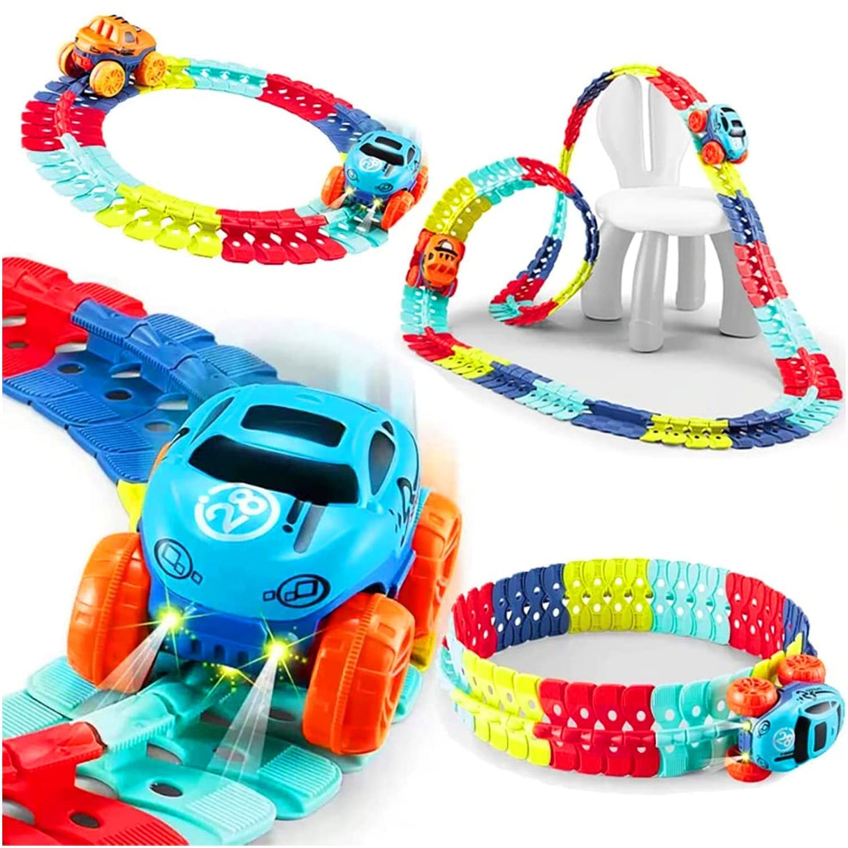 Jucarie de Constructie RollerCoaster, Flippy, 138 de Piese, 41.5x31x7 cm, cu Masini, Multicolor