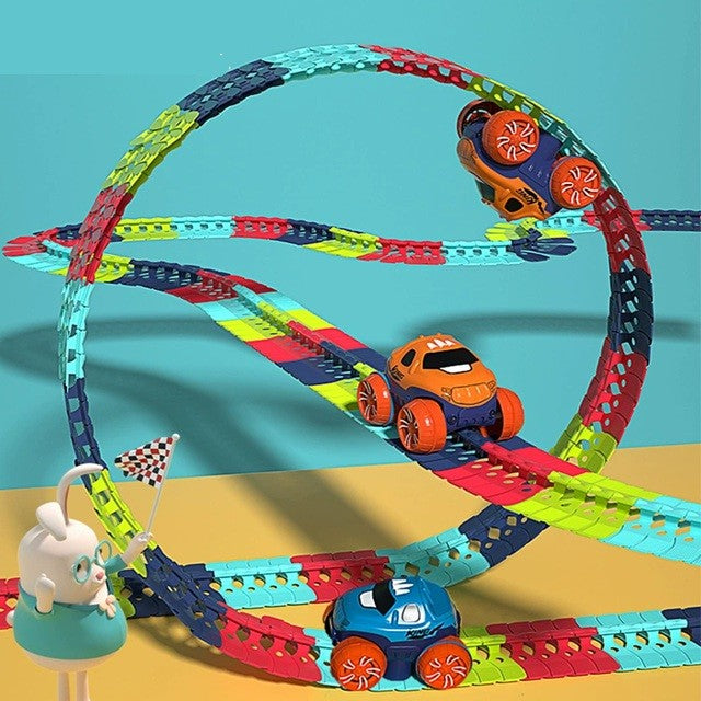 Jucarie de Constructie RollerCoaster, Flippy, 138 de Piese, 41.5x31x7 cm, cu Masini, Multicolor
