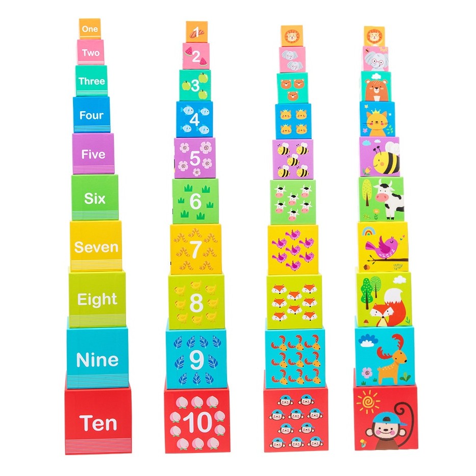 Jucarie de Construit, Vivimall, Blocuri Stivuibile, +3 Ani, 10 Cutii, Invatare numere 1-10, 13.4 x 13.4 x 13.4 cm, Multicolor - vivimall.ro