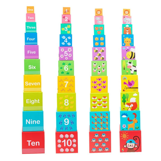 Jucarie de Construit, Vivimall, Blocuri Stivuibile, +3 Ani, 10 Cutii, Invatare numere 1-10, 13.4 x 13.4 x 13.4 cm, Multicolor - vivimall.ro