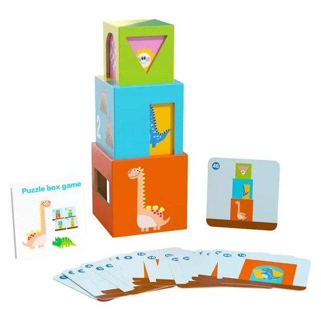 Jucarie De Construit, Puzzle Box, Blocuri Stivuibile, 4-6 Ani, 5 Cuburi, 48 De Modele De Construit, 1 Manual