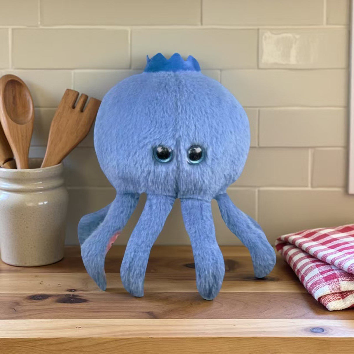 Jucarie Moale de Plus Italian Brainrot, Flippy, cu Agatatoare, Model Blueberrini Octopussini, Jucarie Moale pentru Copii, 13 x 22 cm, Albastru/Roz - vivimall.ro