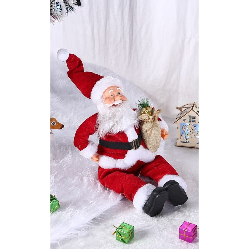 Jucarie decorativa, Flippy, Mos Craciun,  55 cm x 23 cm, grosime 25 cm, lana, tesatura de plus, poliester, interior/exterior - vivimall.ro