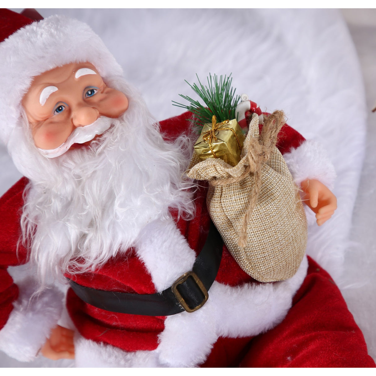 Jucarie decorativa, Flippy, Mos Craciun,  55 cm x 23 cm, grosime 25 cm, lana, tesatura de plus, poliester, interior/exterior - vivimall.ro