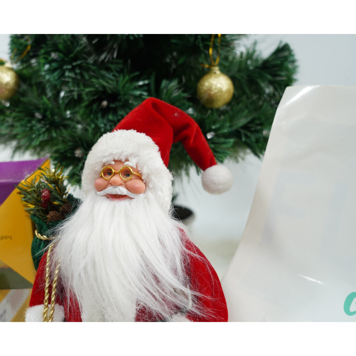 Jucarie decorativa, Flippy, Mos Craciun , standard, lana, tesatura de plus, poliester, 32 cm inaltime, interior/exterior - vivimall.ro