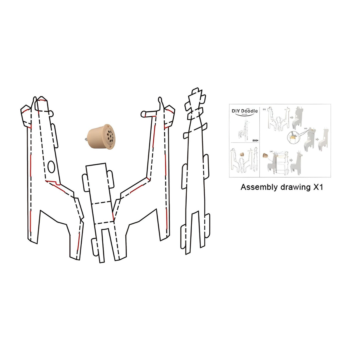 Jucarie Educativa pentru Copii, Flippy, Model Girafa 3D, Set de Asamblat si Colorat din Carton, Puzzle 3D Educativ, 31 x 7.5 x 54 cm, 3+ ani, Alb - vivimall.ro