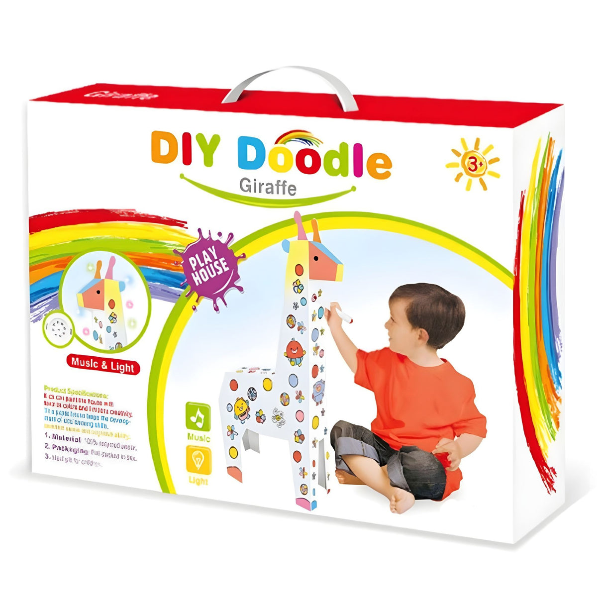 Jucarie Educativa pentru Copii, Flippy, Model Girafa 3D, Set de Asamblat si Colorat din Carton, Puzzle 3D Educativ, 31 x 7.5 x 54 cm, 3+ ani, Alb - vivimall.ro