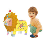 Jucarie Educativa pentru Copii, Flippy, Model Leu 3D, Puzzle 3D de Asamblat si Colorat din Carton, Educativ, 41 x 12 x 33 cm, 3+ ani, Alb - vivimall.ro