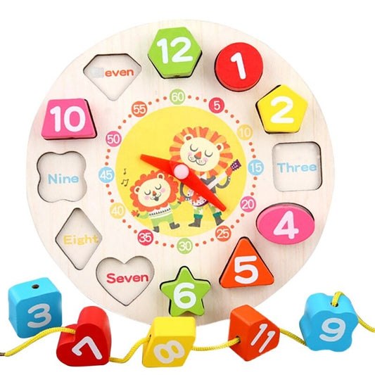 Jucarie Educativa Vivimall, Tip Montessori, Model Ceas Leu, din Lemn, + 36 Luni, 12 Piese, 17 cm, Multicolor - vivimall.ro