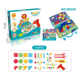 Jucarie Educativa Si Interactiva, Set De Constructie Puzzle Din Abs Cu Bormasina Pentru Dezvoltatea Creativitatii Si A Indemanarii 2D Si 3D, Valiza, +3, 31X7X25 Cm, 338 Piese - vivimall.ro