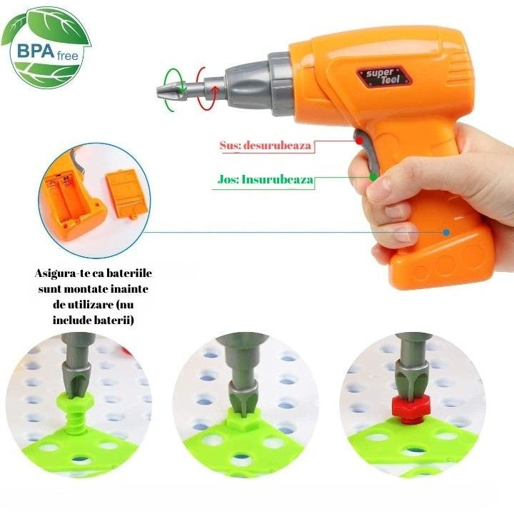 Jucarie Educativa Si Interactiva, Set De Constructie Puzzle Din Abs Cu Bormasina Pentru Dezvoltatea Creativitatii Si A Indemanarii 2D Si 3D, Valiza, +3, 31X7X25 Cm, 338 Piese - vivimall.ro