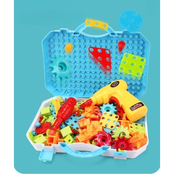Jucarie Educativa Si Interactiva, Set De Constructie Puzzle Din Abs Cu Bormasina Pentru Dezvoltatea Creativitatii Si A Indemanarii 2D Si 3D, Valiza, +3, 31X7X25 Cm, 338 Piese - vivimall.ro
