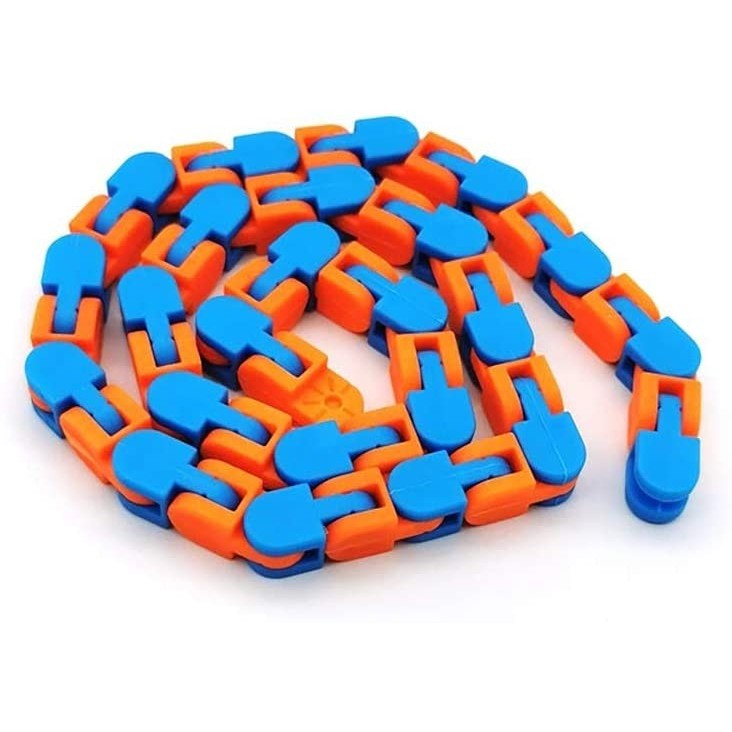 Jucarie Senzoriala Antistres, Fidget Toys, Puzzle De Imbinat Tip Sarpe, 24 Piese, +3 Ani, Portocaliu/Albastru - vivimall.ro