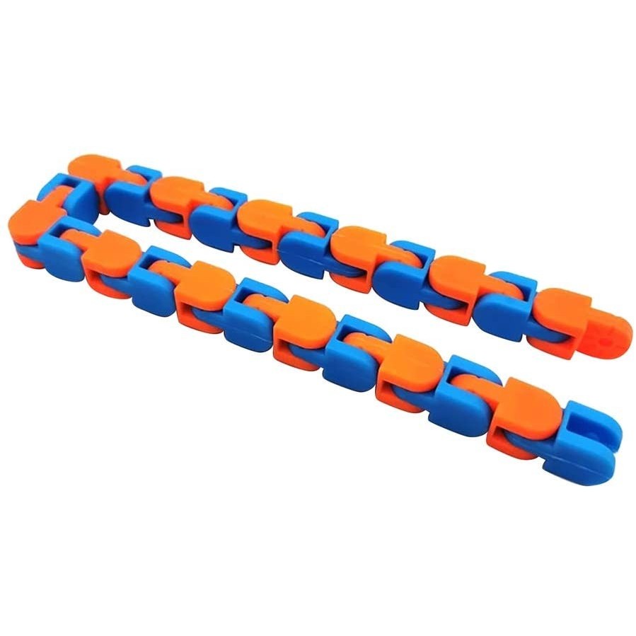 Jucarie Senzoriala Antistres, Fidget Toys, Puzzle De Imbinat Tip Sarpe, 24 Piese, +3 Ani, Portocaliu/Albastru - vivimall.ro