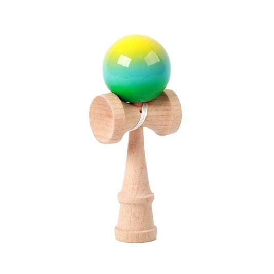 Kendama X Originala, Profesionala, Rubber Grip din Lemn, 18 cm, Galben/Albastru/Verde - vivimall.ro