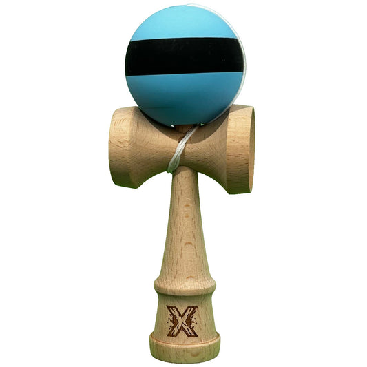 Kendama X Originala, Profesionala, Vivimall, din Lemn, 18 cm, Rubber Grip, Dungi Albastru/Negru - vivimall.ro